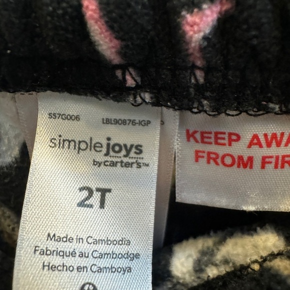 Carter’s 2T Girls Black & Pink Ballerina Fleece Pajama Pants - Picture 3 of 4